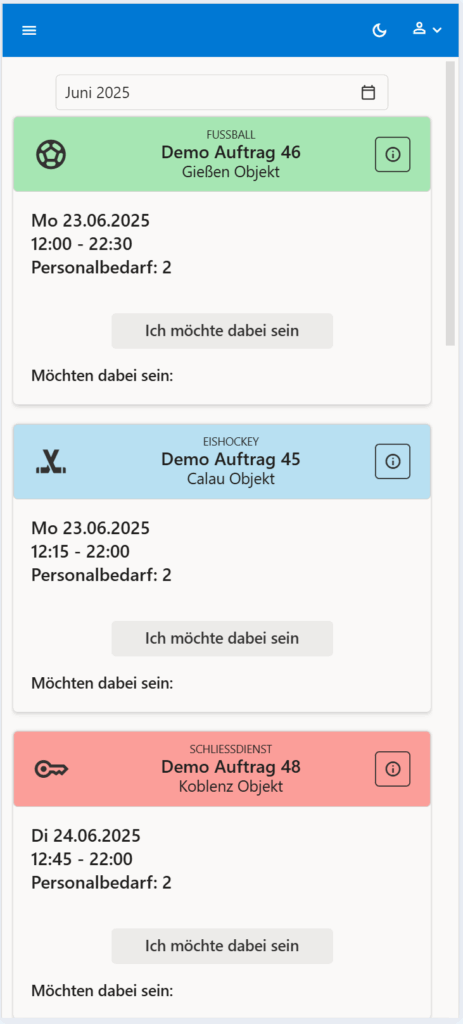 Mitarbeiter Veranstaltungen Ansicht