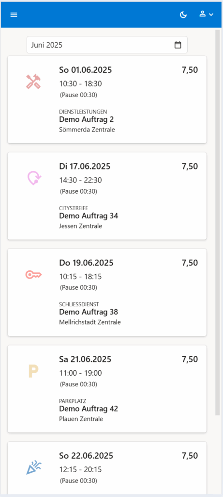 Mitarbeiter Arbeitsstunden Ansicht