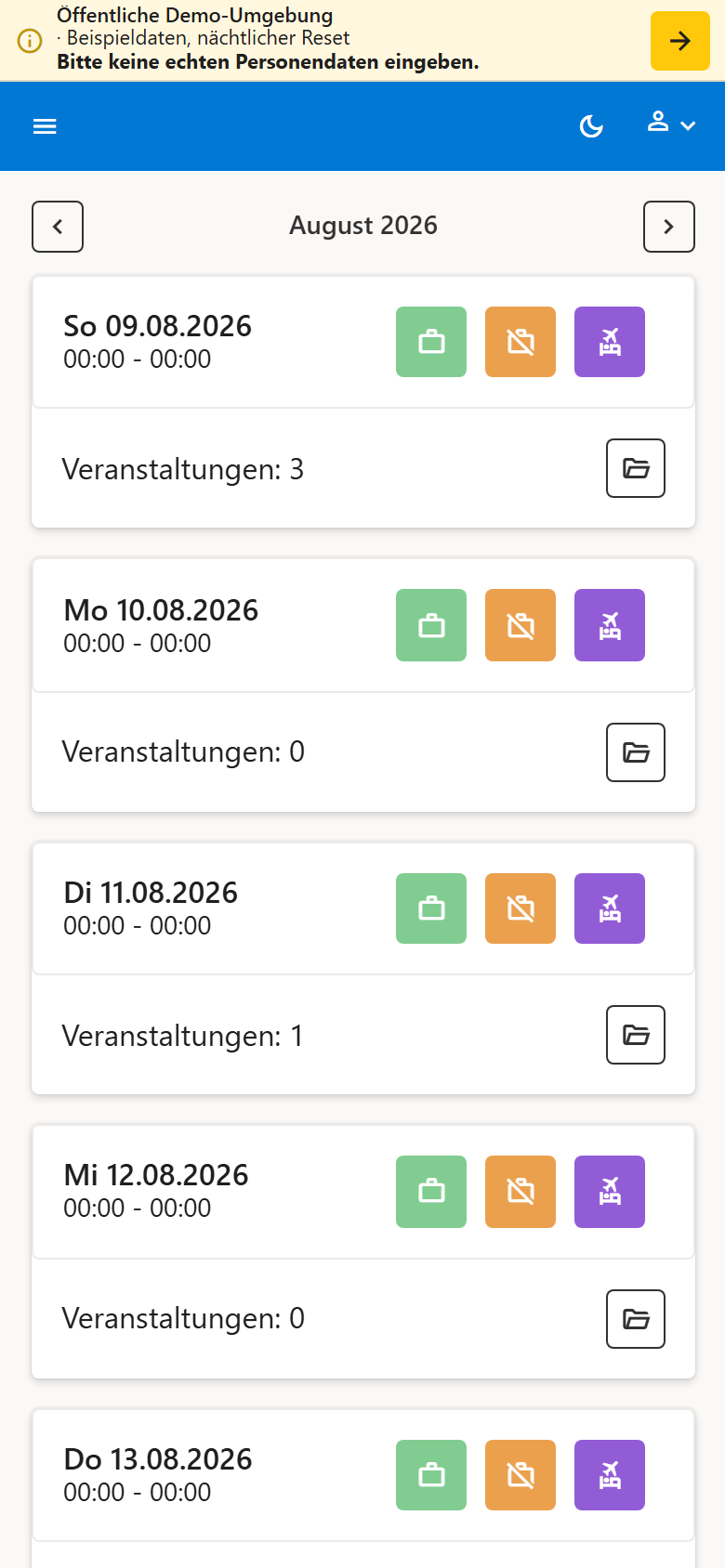 Mobile Erfassung der Arbeitsbereitschaft in der Roster 365 Demo