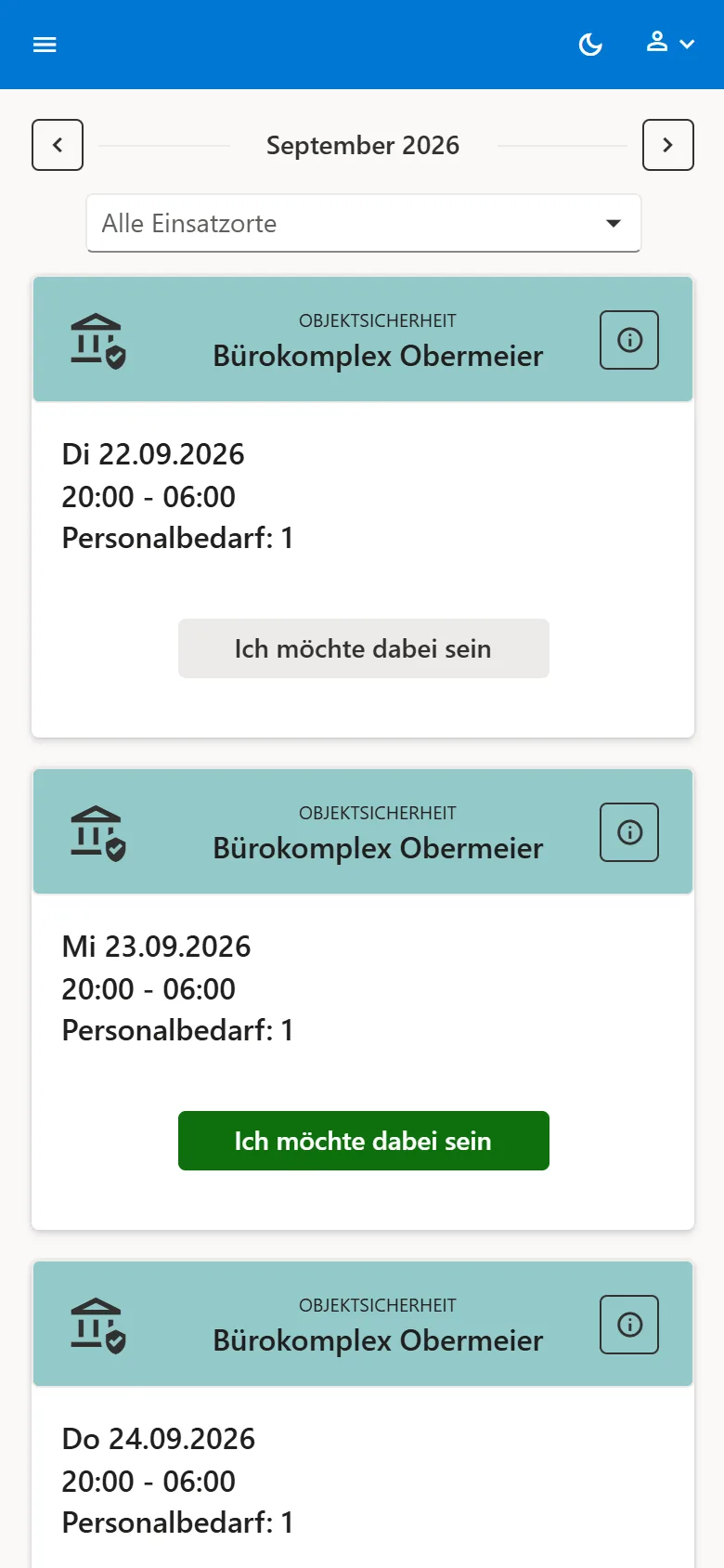 Mitarbeiter bewerben sich mobil auf Einsätze im Dienstplan